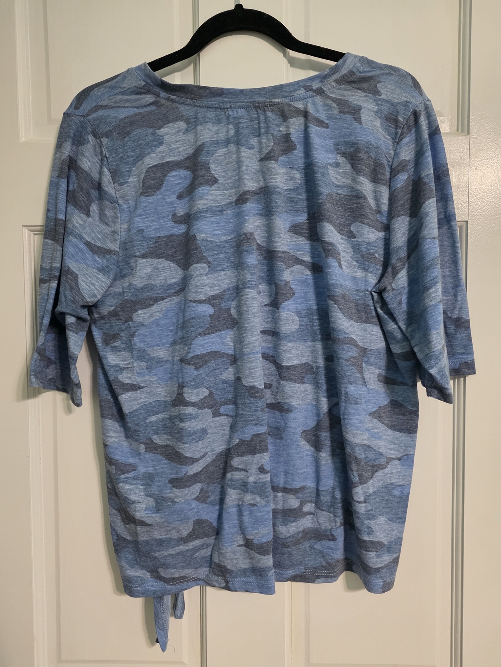Democracy Blue Camo V-Neck Tie-Front Short Sleeve Top - Picture 6 of 6